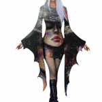 Moteri&scaron;ka madinga gotikinė panki&scaron;ka suknelė su &scaron;ik&scaron;nosparnio rankovėmis, 3D miela Helovino spaudiniais netaisyklinga vakarėlio suknelė XXL raudona