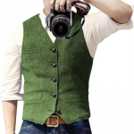 Vyri&scaron;ki rudens ir žiemos kostiumai su V kaklu, liemenė, silkės tvido plona liemenė, atsitiktinis klasikinis oficialus verslas, skirtas vestuviniams jaunikiams M žalia