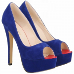 Loslandifen Moterų Pumps Madingi Seksualūs auk&scaron;takulniai Peep Toe Velvet Pump Platforma Lady Evening Black Party Club Raudoni Vestuviniai Batai 38 mėlyna