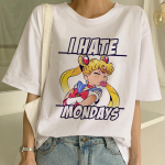 Sailor Moon Kawaii esteti&scaron;ki mar&scaron;kinėliai, moteri&scaron;ki Harajuku trumpomis rankovėmis 90-ųjų Ulzzang mar&scaron;kinėliai, mieli M balta