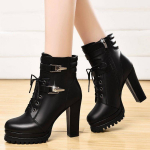 Trend Boots Moteri&scaron;ki storakulniai trumpi batai rudeniniai ir žieminiai briti&scaron;ko stiliaus auk&scaron;takulniai moteri&scaron;ki batai su aksominiais rai&scaron;teliais.