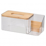 Audinių dėžutė, skaidri audinių talpykla su mediniu dangteliu nuotolinio valdymo pulto laikikliu virtuvės svetainei skaidri