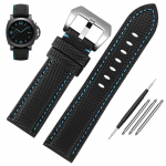 Klasikinė 24 mm laikrodžio apyrankė, tinkanti Panerai Luminor PAM01661 juoda mėlyna nailono audinio drobė Natūralios odos dirželio sagtis 24mm