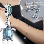 Mėlynas Murano stiklo jūros vėžlys kabantis karoliukas &bdquo;pasidaryk pats&ldquo; tinka apyrankėms žavingiems papuo&scaron;alams mėlyna