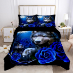 Madingas antklodės užvalkalas Wolf Blue Rose Print patalynės komplektas Mink&scaron;tas antklodės užvalkalas miegamojo svečių kambariui 1 * Antklodės užvalkalas + 2 * Pagalvės užvalkalas 135X200cm