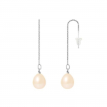 PERLINEA - Boucles d'Oreilles - V&eacute;ritables Perles de Culture d'Eau Douce Poires 8-9 mm Rose Naturel - Or Blanc - Bijoux Femme