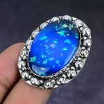 Natural Blue Triplet Opal Gemstone 925 Sterling Silver Jewelry Ring Size 7 u2m02