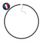 PERLINEA - Collier Perle de Culture d'Eau Douce AAA+ Semi-Ronde 5-6 mm Noire - Fermoir R&eacute;glable Argent 925 Milli&egrave;mes - Bijoux Femme