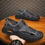 Madingi vasariniai vyri&scaron;ki sandalai madingi natūralios odos vyri&scaron;ki &scaron;lepetės lauke Gladiatoriaus stiliaus vyri&scaron;ki paplūdimio sandalai mink&scaron;ti patogūs vyri&scaron;ki bridimai batai 6.5 juoda