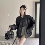 Leather Jacket Jacket Women's Autumn Black PU Leather Loose Long-sleeved Top S