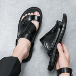 Madingi vyri&scaron;ki vasariniai nauji sandalai ir &scaron;lepetės, vyri&scaron;ki odiniai sandalai, suaugusiesiems, kvėpuojantys paplūdimio batai, neslystantys atviri odiniai sandalai, plok&scaron;čiapadžiai 40 raudona