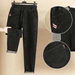 Moteri&scaron;kos vintažinės, auk&scaron;tos kokybės haremo džinsinės kelnės, PLUS 6xl dydžio, laisvalaikio stiliaus, iki kulk&scaron;nių, gatvės stiliaus kelnės 6XL juoda