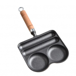 4 puodelių keptuvė Ketaus Omleto keptuvė Nelipnios dangos Kar&scaron;čiui atspari medinė rankena