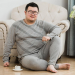 Storas vyri&scaron;kas medvilninės pižamos rinkinys, didelio dydžio ploni termo apatiniai riebus laisvas kostiumas XXXXL pilka