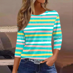 Moteri&scaron;ki laisvalaikio mados mar&scaron;kinėliai su apvaliu kaklu, 3/4 rankovėmis, laisvai marginti moteri&scaron;ki mar&scaron;kinėliai L juoda