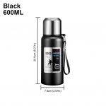 600/800/1000/1500/2000 ml izoliuotas arbatos ir kavos puodelis su rankena, ne&scaron;iojamas terminio vandens butelis, didelės talpos vakuuminis dvigubas puodelis 600ml juoda