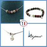 Pierres et Min&eacute;raux. Parure bijoux Bracelet Collier 5 Perles Jaspe sang de Dragon 8 mm. Taille personnalisable.