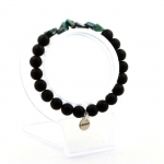 Pierres et Min&eacute;raux. Bracelet Chrysocolle des USA + Perles Onyx noir mat de 8 mm. Fabriqu&eacute; en France.