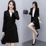 2024 m. pavasario/rudens briti&scaron;ko stiliaus moteri&scaron;ka vidutinio ilgio vėjo striukė: Stilingas, prabangus, korėjieti&scaron;ko stiliaus, madingas laisvas &scaron;varkas. M juoda