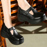 Ethnic Style Wedge Heel Platform Shoes for Wide Feet Mothers with Velcro Strap - Waterproof and Comfortable 37 juoda