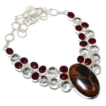 Mahogany Obsidian, Garnet handmade 925 Sterling Silver Jewelry Necklace 18 O0C67