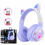 AKZ-62 RGB Katės Ausų Belaidės Ausinės PC Naudojimui Mielos 3D Kosminio Kapsulės Katės Bluetooth Ausinės Sulankstomos Žaidimų Ausinės Vaikams Mergaitėms Dovanos violetinė