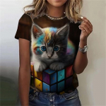 Mada Moteri&scaron;ki mar&scaron;kinėliai 3D spausdintas Kawaii katės ra&scaron;tas Trumpomis rankovėmis Apvalaus kaklo vir&scaron;us Vasara Lauko Kasdienis Gatvės Paprasti drabužiai S
