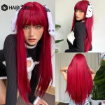 HAIRCUBE Vyno raudonumo ilgi tiesūs sintetiniai perukai su kirpčiukais juodaodėms moterims Cosplay Kalėdų perukai Kar&scaron;čiui atsparūs natūralūs plaukai WL1085-1