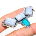 Blue Lace Agate, Blue Topaz 925 Sterling Silver Gift Pendant 1.65 k8t85