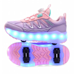 Keturių ratų bėgimo batai, nusegami plok&scaron;čiapadžiai, įkraunami USB, &scaron;viečiantys sportiniai batai, mergaičių riedučiai, berniukų batai 40 balta/mėlyna