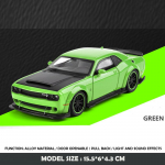 1/32 mastelio Dodge Challenger Hellcat SRT lydinio automobilio modelis garsas &scaron;viesa atitraukiamas metalinis žaislinis transporto priemonė berniuko dovana kolekcija miniatiūrinis automobilis žalia