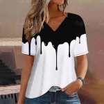 Gradiento V kaklo trumpomis rankovėmis mar&scaron;kinėliai Madingi moteri&scaron;ki mar&scaron;kinėliai spausdinti Pagrindiniai vir&scaron;utiniai drabužiai Gatvės drabužiai Vasariniai dideli drabužiai Moteri&scaron;ki mar&scaron;kinėliai S