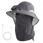 Vyri&scaron;ka saulės kepurė su dvigubo maitinimo ventiliatoriumi, plačiabrylė saulės kepurė su &scaron;aliku, veido apsauga, kepurė žvejybai, žygiams, sodininkystei &scaron;viesios chaki spalvos