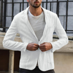 Vyri&scaron;ki Slim Fit lino mi&scaron;inio ki&scaron;eniniai solidūs ilgomis rankovėmis kostiumo striukės vir&scaron;utiniai drabužiai XXXL