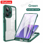 Redmi Note13 Pro+ 360 viso korpuso skaidrus dėklas Shelluxe priekiui + nugarėlei, skirtas Xiaomi Redmi Note 13 Pro Plus, silikoninis dvipusis dangtelis Redmi Note 13 4G raudona