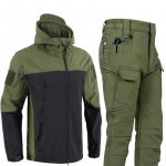 &Scaron;iltas ryklio odos striukės kostiumas vyri&scaron;kas rudens žiemos neper&scaron;lampamas tankinantis mink&scaron;tas apvalkalas kostiumas plius Velvet Cargo Pants 2 dalių rinkinys XL
