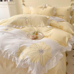 Prancūzi&scaron;ka mink&scaron;ta skalbta medvilnė keturių dalių rinkinys, i&scaron;siuvinėtas raukiniais kra&scaron;tais antklodės lovatiesė 1.5m bed