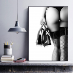 Juodai baltas retro seksualios moters kelnaičių drobės plakatas, vynas, automobilis, nuogų merginų spaudinys, tapyba, gėlių paveikslas svetainės dekorui 20x30cm