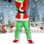 Kalėdiniai žali kostiumai-Vaikų pūkuotas kalėdinis cosplay kostiumas Santa aprangos rinkiniai 130 žalia