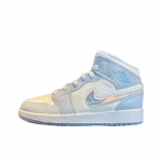 Air Jordan 1 Mid SE GS Blizgantis Swoosh Vaikams Batai Mėlyni Mėlynos Spalvos Vir&scaron;ūnės Balti FQ9117-400 36