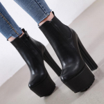 Madingi Žieminiai Platforminiai Auk&scaron;takulniai Moteri&scaron;ki Ankle Boots Juodi PU Oda Apvalus Pir&scaron;tas Užtrauktukas Moteri&scaron;ki Dizainerių Batai 34