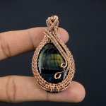 Mėlyno tigro akies pakabukas, 999 prabos variu apvyniotas pakabukas. Dovana moterims rankų darbo pakabukas brangakmenių papuo&scaron;alai 2.55 Inches