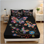 3D Drugelio Viengulė Paklodė su Guma Mėlyna Spausdinta Paklodė 30 cm Gylio Paklodės su Guma Mink&scaron;tas Mikropluo&scaron;to Patalių Komplektas su Pagalvės užvalkalu 90x200cm