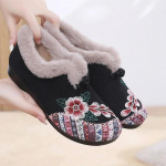 Juoda Emboridery Gėlėti Kailio Loafers Moteri&scaron;ki Jaukūs Lauko Žygio Batai Moterų Mama Močiutė &Scaron;ilti Mink&scaron;ti Mokasinai Moteri&scaron;ki pliu&scaron;iniai sportbačiai 35