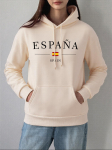 Ispanija Ispanijos Vėliavos Spausdinimo Hoodies Moterims Žieminiai Vilnos &Scaron;ilti Palaidinukai Pagrindiniai Elementai Ki&scaron;enė Megztinis Su Gobtuvu Patogūs Laisvi Moteri&scaron;ki Drabužiai L white