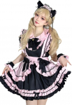 Gotikinės padavėjos Cosplay kostiumas su raukiniais Lolita, tvarkingas ir tobulas kavinėms bei pramogoms. Trumpas juodas ir rožinis, ausų dydis [Shangki]