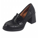Retro rudos dirbtinio zom&scaron;o bateliai moterims Mados apvalus priekis Storas kulnas Platforminiai loaferiai Eleganti&scaron;ki kasdieniai biuro batai Zapatos De Mujer 35 juoda