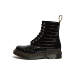 Dr. Martens 1460 dvigubo sluoksnio odiniai blizgūs krokodilo ra&scaron;to apvalaus priekio rai&scaron;teliais užsegami trumpi batai moteri&scaron;ki batai juodi 26262001 36