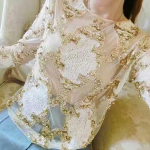 Prabangūs kri&scaron;toliniai blizgučiai, siuvinėjimas, palaidinė, nėriniai, sunkūs karoliukai Seksualūs Blusas Camisa Vakarėlis Klubai Tu&scaron;čiaviduriai L
