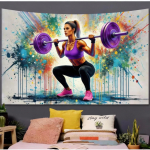 Ry&scaron;ki kūno rengybos ir kultūrizmo gobelenas Spalvingas energijos meno sienų dekoras vakarėliui, sporto salės dekoravimui 150x100cm(60x40in) black